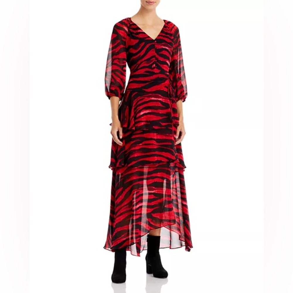 Karl Lagerfeld Tiger Stripe Tiered Chiffon Maxi Dress